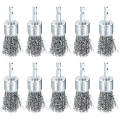 DPZO 10 Cepillos De Alambre Para Taladro De 1" De Diámetro. Rueda De Alambre Abrasiva De Acero Al Carbono Con Vástago Hexagonal De 1/4". Cepillo De Copa Corrugado Grueso. Accesorio Para Taladro Para Limpia DPZO 10 Cepillos De Alambre Para Taladro De 1" De Diámetro. Rueda De Alambre Abrasiva De Acero Al Carbono Con Vástago Hexagonal De 1/4". Cepillo De Copa Corrugado Grueso. Accesorio Para Taladro Para Limpia