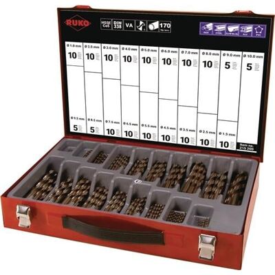 Cargador De Brocas Helicoidales Din 338 Tipon 1-10mm Aumentando En 0,5mm Hss-co5 170 Piezas Ruko Cargador De Brocas Helicoidales Din 338 Tipon 1-10mm Aumentando En 0,5mm Hss-co5 170 Piezas Ruko
