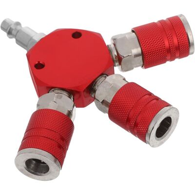 FOCTRO Distribuidor Neumático De Aire Con Acoplamiento Rápido De Acero Rojo, Conector De 2 Vías, De Alta Resistencia Y Alta Presión Para Compresores Y Mangueras Industriales. FOCTRO Distribuidor Neumático De Aire Con Acoplamiento Rápido De Acero Rojo, Conector De 2 Vías, De Alta Resistencia Y Alta Presión Para Compresores Y Mangueras Industriales.