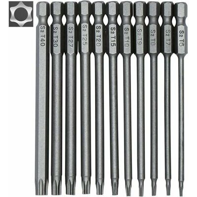 OEM Juego De 11 Puntas Torx Largas Para Destornilladores Y Taladros Eléctricos - Puntas Magnéticas - Vástago Hexagonal De 1/4" - Tamaños T6 A T40 - Longitud 100 Mm - Crezuo OEM Juego De 11 Puntas Torx Largas Para Destornilladores Y Taladros Eléctricos - Puntas Magnéticas - Vástago Hexagonal De 1/4" - Tamaños T6 A T40 - Longitud 100 Mm - Crezuo