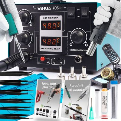 OEM Estación De Soldadura Profesional 2 En 1 De Aire Caliente + Sistema T12 Yihua 706 Ii + Flux 223 + Estaño Techrebal + Juego De 6 Pinzas + Tapete De 440 X 310 Cm OEM Estación De Soldadura Profesional 2 En 1 De Aire Caliente + Sistema T12 Yihua 706 Ii + Flux 223 + Estaño Techrebal + Juego De 6 Pinzas + Tapete De 440 X 310 Cm