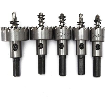 OEM Juego De Brocas De Sierra De Corona De Acero Al Cobalto Hss (5 Brocas): 16 + 18,5 + 20 + 25 + 30 Mm, M35, Hrc 64-66, Vástago De 9,5 Mm - Crezuo OEM Juego De Brocas De Sierra De Corona De Acero Al Cobalto Hss (5 Brocas): 16 + 18,5 + 20 + 25 + 30 Mm, M35, Hrc 64-66, Vástago De 9,5 Mm - Crezuo