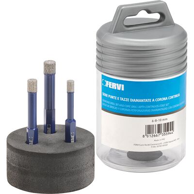 Juego De 3 Brocas De Diamante Para Gres 6-8-10 Mm Fervi P033/03s Juego De 3 Brocas De Diamante Para Gres 6-8-10 Mm Fervi P033/03s
