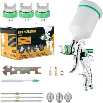 Minkurow Pistola De Pulverización De Pintura De Alta Presión Profesional Kit De Pistola De Pulverización De Aire Pistola De Pintura Neumática De Alimentación Por Gravedad Hvlp 600cc 1.4mm / 1.7mm / 2. Minkurow Pistola De Pulverización De Pintura De Alta Presión Profesional Kit De Pistola De Pulverización De Aire Pistola De Pintura Neumática De Alimentación Por Gravedad Hvlp 600cc 1.4mm / 1.7mm / 2.