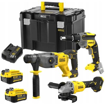 Stanley Combo Kit: Atornillador Panel Yeso Brushless V20 Sfmcf600 + Mini-amoladora Brushless V20 Sfmcg710 + Martillo Sds-plus Brushless V20 Sfmch900 - Negro Stanley Combo Kit: Atornillador Panel Yeso Brushless V20 Sfmcf600 + Mini-amoladora Brushless V20 Sfmcg710 + Martillo Sds-plus Brushless V20 Sfmch900 - Negro