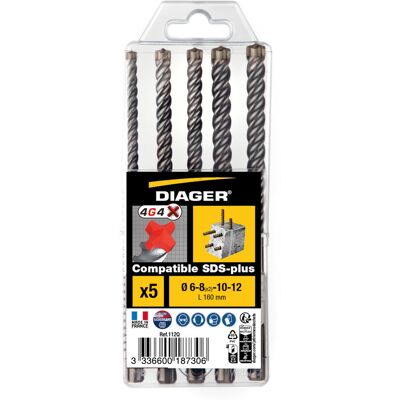 Diager - Juego De 5 Brocas Para Hormigón Sds-plus - 112q Diager - Juego De 5 Brocas Para Hormigón Sds-plus - 112q