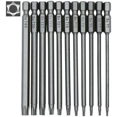 OEM Juego De 11 Puntas Torx Largas Para Destornilladores Y Taladros Eléctricos – Puntas Magnéticas – Vástago Hexagonal De 1/4 De Pulgada – Tamaños T6 A T40 – Longitud 100 Mm – Crezuo OEM Juego De 11 Puntas Torx Largas Para Destornilladores Y Taladros Eléctricos – Puntas Magnéticas – Vástago Hexagonal De 1/4 De Pulgada – Tamaños T6 A T40 – Longitud 100 Mm – Crezuo