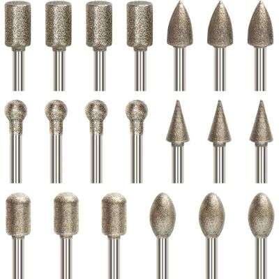 OEM Juego De 20 Piezas De Fresas Y Herramientas Rotativas Para Amolar, Juego De Brocas Para Grabado Con Vástago De 3 Mm (1/8 De Pulgada), Broca Con Revestimiento De Diamante Para Tallado De Piedra, Ajuste OEM Juego De 20 Piezas De Fresas Y Herramientas Rotativas Para Amolar, Juego De Brocas Para Grabado Con Vástago De 3 Mm (1/8 De Pulgada), Broca Con Revestimiento De Diamante Para Tallado De Piedra, Ajuste