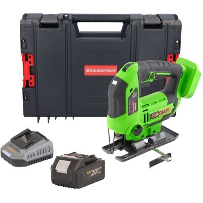 Sierra De Calar A Batería Procraft St22 20 V 80 Mm Sin Escobillas + 1 Batería De 4,0 Ah + Cargador + Maletín Rhino Toolcase Sierra De Calar A Batería Procraft St22 20 V 80 Mm Sin Escobillas + 1 Batería De 4,0 Ah + Cargador + Maletín Rhino Toolcase