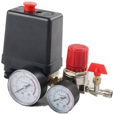 DPZO Interruptor De Presión De 4 Puertos Para Compresores De Aire Monofásicos, 90-120 Psi, Con Manómetros Para Una Rápida Reducción De Presión. DPZO Interruptor De Presión De 4 Puertos Para Compresores De Aire Monofásicos, 90-120 Psi, Con Manómetros Para Una Rápida Reducción De Presión.