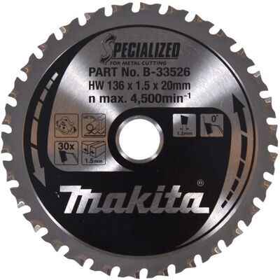 Hoja De Sierra Circular Makita Tct, Especial, Tct Tct - 136 Mm X 20 Mm - 30 Dientes - Metal Hoja De Sierra Circular Makita Tct, Especial, Tct Tct - 136 Mm X 20 Mm - 30 Dientes - Metal