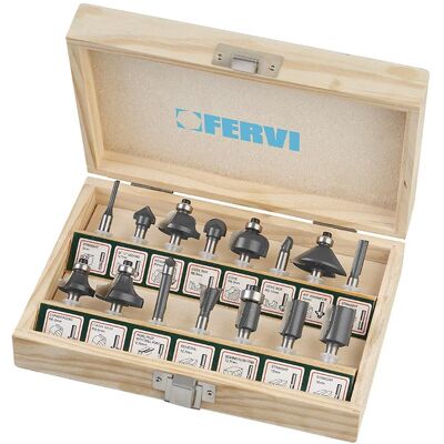 Juego De 15 Brocas Para Fresar Madera Con Vastago De 6 Mm Fervi 0835/15 Juego De 15 Brocas Para Fresar Madera Con Vastago De 6 Mm Fervi 0835/15