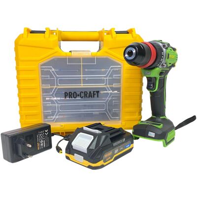 Taladro Atornillador A Batería Procraft Pa18prodfr2-1b-c 20 V 30 Nm Sin Escobillas + 1 Batería De 2,0 Ah + Cargador + Juego De 13 Puntas + Maletín Taladro Atornillador A Batería Procraft Pa18prodfr2-1b-c 20 V 30 Nm Sin Escobillas + 1 Batería De 2,0 Ah + Cargador + Juego De 13 Puntas + Maletín