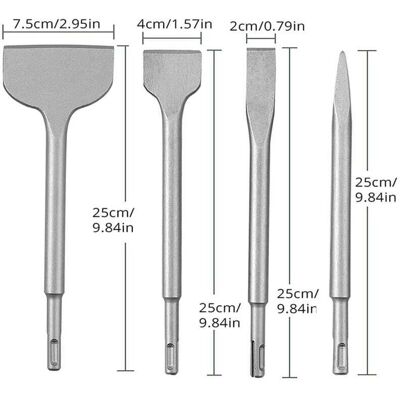DPZO Juego De 4 Cinceles Y Brocas Para Taladros De Impacto, Compuesto Por Un Cincel Puntiagudo Y Un Cincel Plano (20 Mm, 40 Mm Y 75 Mm). DPZO Juego De 4 Cinceles Y Brocas Para Taladros De Impacto, Compuesto Por Un Cincel Puntiagudo Y Un Cincel Plano (20 Mm, 40 Mm Y 75 Mm).