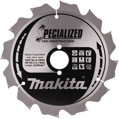 Makita Hoja De Sierra Specialized 190x30x12z - B-33554 Makita Hoja De Sierra Specialized 190x30x12z - B-33554