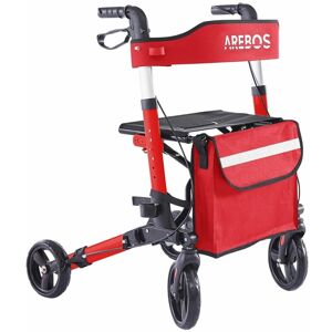 AREBOS Caminador Andador Plegable de Aluminio con Ruedas Ligero con Frenos 136kg Rojo - Rojo - Arebos