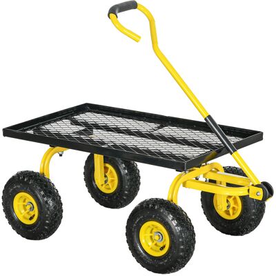 JHY DESIGN Carro De Transporte Para Jardín, Remolque De Mano, Carretilla De Mano De 4 Ruedas, 94 X 48,5 X 100 Cm, Carga Máxima 150 Kg, Metal Amarillo JHY DESIGN Carro De Transporte Para Jardín, Remolque De Mano, Carretilla De Mano De 4 Ruedas, 94 X 48,5 X 100 Cm, Carga Máxima 150 Kg, Metal Amarillo