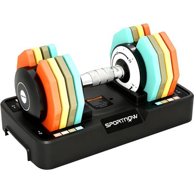 JHY DESIGN Mancuerna Ajustable De 5 A 25 Kg Con Base De Almacenamiento, 5 Niveles De Peso, Mango Antideslizante, Discos De Peso Octogonales JHY DESIGN Mancuerna Ajustable De 5 A 25 Kg Con Base De Almacenamiento, 5 Niveles De Peso, Mango Antideslizante, Discos De Peso Octogonales