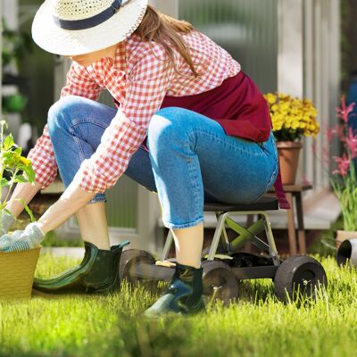 TORMATOR Asiento De Jardín Con Ruedas Taburete De Jardinería Con Bandeja De Herramientas Carga 130 Kg 50x49x32 Cm Negro TORMATOR Asiento De Jardín Con Ruedas Taburete De Jardinería Con Bandeja De Herramientas Carga 130 Kg 50x49x32 Cm Negro
