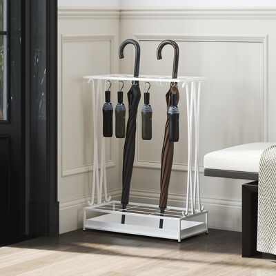 TORMATOR Paragüero Moderno De Acero Con 21 Espacios Y 24 Ganchos Bandeja Recogegotas Extraíble Para Entrada 50x24x68 Cm Blanco TORMATOR Paragüero Moderno De Acero Con 21 Espacios Y 24 Ganchos Bandeja Recogegotas Extraíble Para Entrada 50x24x68 Cm Blanco