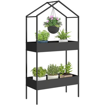 JHY DESIGN Soporte Para Plantas De Dos Niveles Con Forma De Casa, De 150 Cm De Altura, Con Ganchos, De Metal Negro. JHY DESIGN Soporte Para Plantas De Dos Niveles Con Forma De Casa, De 150 Cm De Altura, Con Ganchos, De Metal Negro.