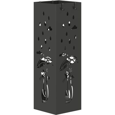 TREETALK Elegante Paragüero Cuadrado De Metal Con Bandeja Recogegotas Extraíble Y 4 Ganchos, 15,5 X 15,5 X 49 Cm, Negro. TREETALK Elegante Paragüero Cuadrado De Metal Con Bandeja Recogegotas Extraíble Y 4 Ganchos, 15,5 X 15,5 X 49 Cm, Negro.