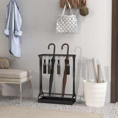 LIIYIELA Paragüero Moderno De Acero Con 21 Espacios Y 24 Ganchos Bandeja Recogegotas Extraíble Para Entrada 50x24x68 Cm Negro LIIYIELA Paragüero Moderno De Acero Con 21 Espacios Y 24 Ganchos Bandeja Recogegotas Extraíble Para Entrada 50x24x68 Cm Negro