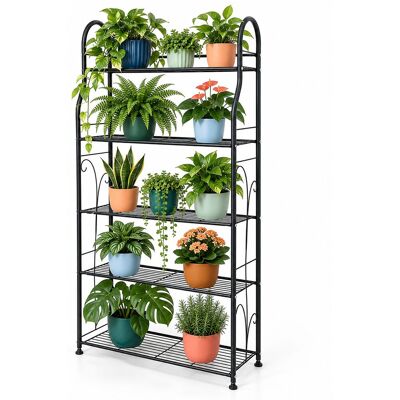 Relaxdays Estantería Para Flores, 5 Estantes, (al X An X Fon): 144 X 71 X 24,5 Cm, Macetas, Escalera Para Plantas, Negra Relaxdays Estantería Para Flores, 5 Estantes, (al X An X Fon): 144 X 71 X 24,5 Cm, Macetas, Escalera Para Plantas, Negra