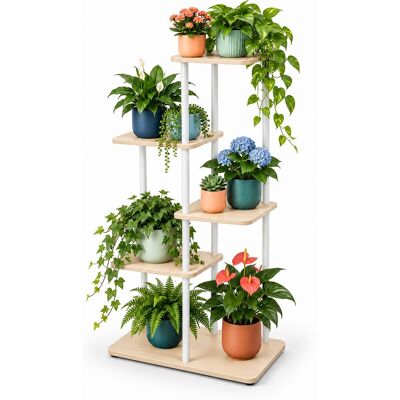 Relaxdays Soporte Plantas, 5 Niveles Cuadrados, Al/an/fon 107 X 58 X 58 Cm, Interior, Natural/blanco Relaxdays Soporte Plantas, 5 Niveles Cuadrados, Al/an/fon 107 X 58 X 58 Cm, Interior, Natural/blanco
