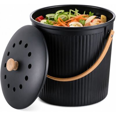 Cubo De Compostaje Relaxdays Para Cocina, 5,6 Litros, 2 Filtros De Carbón Activo, Tapa, Asa De Bambú, Poliresina, Negro Cubo De Compostaje Relaxdays Para Cocina, 5,6 Litros, 2 Filtros De Carbón Activo, Tapa, Asa De Bambú, Poliresina, Negro