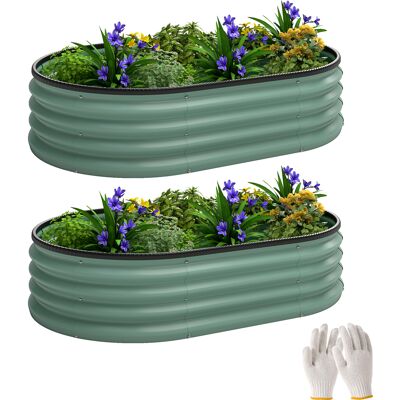LIIYIELA Conjunto De 2 Jardineras Elevadas, 135 X 90 X 30 Cm, Jardineras De Acero Galvanizado Con Bordes De Goma, Color Verde. LIIYIELA Conjunto De 2 Jardineras Elevadas, 135 X 90 X 30 Cm, Jardineras De Acero Galvanizado Con Bordes De Goma, Color Verde.