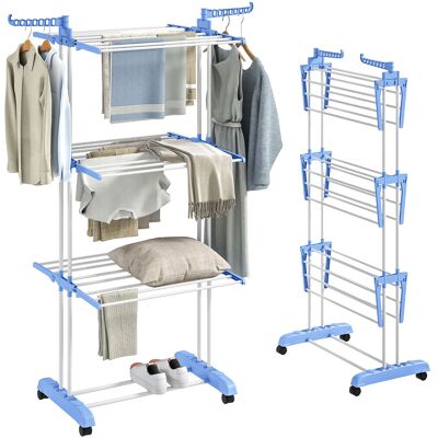 JHY DESIGN Tendedero Vertical Plegable Con Ruedas, 3 Niveles Con Alas Plegables, 73 X 64 X 172 Cm, Azul Y Blanco. JHY DESIGN Tendedero Vertical Plegable Con Ruedas, 3 Niveles Con Alas Plegables, 73 X 64 X 172 Cm, Azul Y Blanco.
