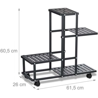 HELLOSHOP26 Estante Para Plantas Moderno De 4 Niveles Con Ruedas Extraíbles 150 X 60 X 30 Cm De Acero Negro 130015110 HELLOSHOP26 Estante Para Plantas Moderno De 4 Niveles Con Ruedas Extraíbles 150 X 60 X 30 Cm De Acero Negro 130015110