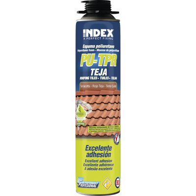 Index Espuma De Poliuretano Para La Fijación De Tejas - Aplicación Con Pistola - Color Teja 750 Ml - Caja De 12 Index Espuma De Poliuretano Para La Fijación De Tejas - Aplicación Con Pistola - Color Teja 750 Ml - Caja De 12
