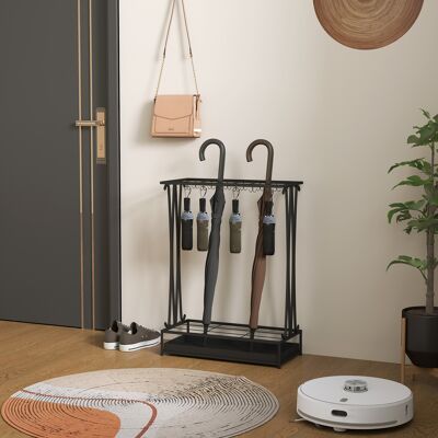 BEAOK Paragüero De Acero Negro Con Bandeja Recogegotas, 21 Soportes Y 24 Ganchos, 50 X 24 X 68 Cm BEAOK Paragüero De Acero Negro Con Bandeja Recogegotas, 21 Soportes Y 24 Ganchos, 50 X 24 X 68 Cm