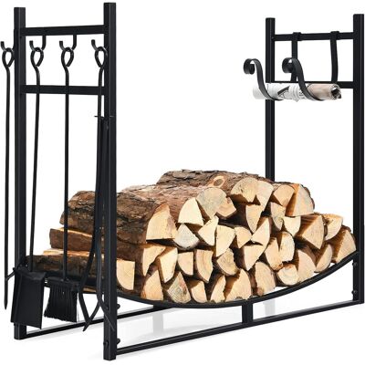 Costway Juego De 5 Estantes Para Leña De Chimenea, Soporte Para Leña Tradicional Portaleña De Diseño Vintage, Soporte Para Troncos De Leña De 90 Cm Con Soportes Y Pala, Atizador, Pinzas, Cepillo Costway Juego De 5 Estantes Para Leña De Chimenea, Soporte Para Leña Tradicional Portaleña De Diseño Vintage, Soporte Para Troncos De Leña De 90 Cm Con Soportes Y Pala, Atizador, Pinzas, Cepillo