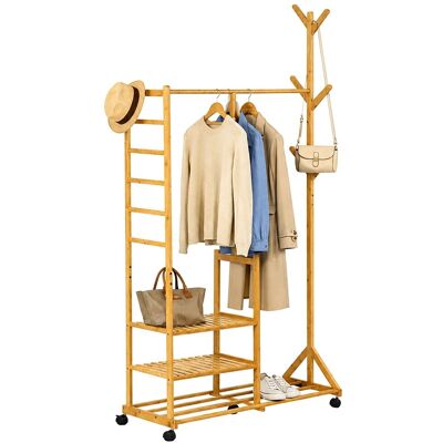 Relaxdays Perchero Con Ruedas, Bambú, 4 Estantes, Árbol Con 6 Ganchos, (al X An X F) 176 X 100 X 38 Cm, Color Natural Relaxdays Perchero Con Ruedas, Bambú, 4 Estantes, Árbol Con 6 Ganchos, (al X An X F) 176 X 100 X 38 Cm, Color Natural