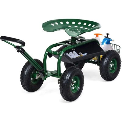 Costway - Asiento De Jardín Con Ruedas Y Asa Extensible, Taburete Móvil De Trabajo De Jardinería Con Cesta, Asiento Ajustable, 2 Bandejas De Herramientas (96,5 X 48,5 X 45,5-54,5 Cm) Costway - Asiento De Jardín Con Ruedas Y Asa Extensible, Taburete Móvil De Trabajo De Jardinería Con Cesta, Asiento Ajustable, 2 Bandejas De Herramientas (96,5 X 48,5 X 45,5-54,5 Cm)