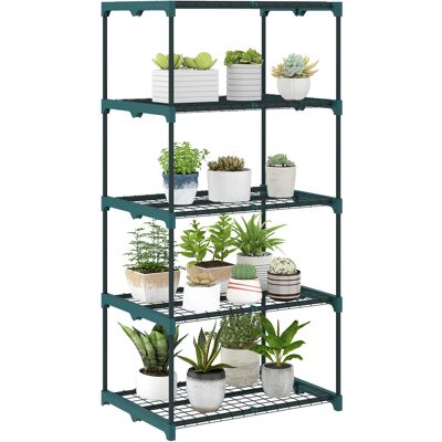 JHY DESIGN Soporte Para Plantas De Acero De 5 Niveles Con Estantes Metálicos, 67 X 49 X 138 Cm, Verde Oscuro JHY DESIGN Soporte Para Plantas De Acero De 5 Niveles Con Estantes Metálicos, 67 X 49 X 138 Cm, Verde Oscuro