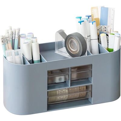 OEM Portalápices/caja Organizadora,organizador De Escritorio,10 Compartimentos,dos Cajones Transparentes,26 X 9,5 X 10,5 Cm,azul OEM Portalápices/caja Organizadora,organizador De Escritorio,10 Compartimentos,dos Cajones Transparentes,26 X 9,5 X 10,5 Cm,azul
