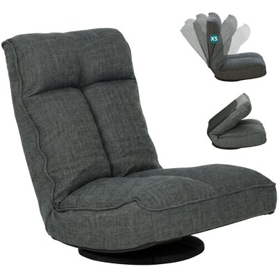 JHY DESIGN Sedia Da Pavimento Pieghevole Girevole A 360°, Sedia Imbottita Con Schienale Regolabile In 5 Posizioni, 58x107x79 Cm, Grigia JHY DESIGN Sedia Da Pavimento Pieghevole Girevole A 360°, Sedia Imbottita Con Schienale Regolabile In 5 Posizioni, 58x107x79 Cm, Grigia
