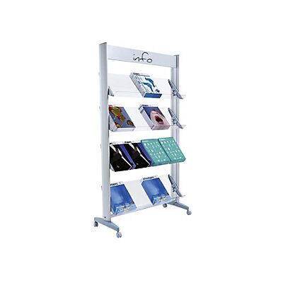 Paperflow - Expositor Móvil Metálico De Folletos Con Baldas De Cristal Paperflow - Expositor Móvil Metálico De Folletos Con Baldas De Cristal