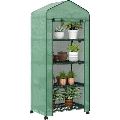 TREETALK Invernadero De Balcón De Cuatro Niveles Con Cuatro Ruedas Y Entrada Enrollable, Acero Y Pe, 69 X 50 X 165 Cm, Verde TREETALK Invernadero De Balcón De Cuatro Niveles Con Cuatro Ruedas Y Entrada Enrollable, Acero Y Pe, 69 X 50 X 165 Cm, Verde