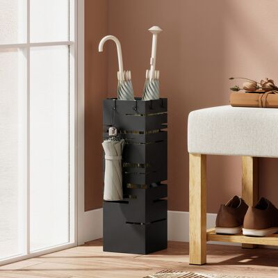 TORMATOR Paragüero Metálico Con 4 Ganchos Y Bandeja De Goteo Extraíble Para Entrada Oficina 15,5x15,5x49 Cm Negro TORMATOR Paragüero Metálico Con 4 Ganchos Y Bandeja De Goteo Extraíble Para Entrada Oficina 15,5x15,5x49 Cm Negro