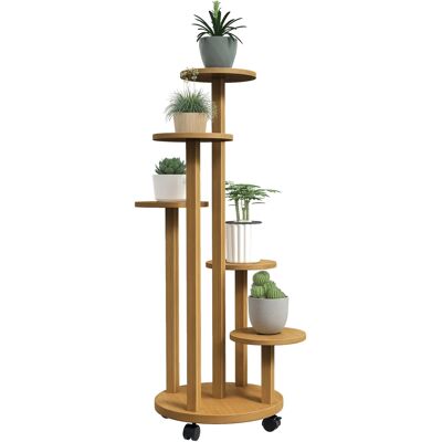 JHY DESIGN Soporte Para Plantas De Bambú De 5 Niveles Con Ruedas, Esquinas Redondeadas, 33 X 33 X 90 Cm, Color Natural. JHY DESIGN Soporte Para Plantas De Bambú De 5 Niveles Con Ruedas, Esquinas Redondeadas, 33 X 33 X 90 Cm, Color Natural.