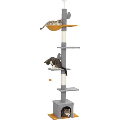 JHY DESIGN Tiragraffi Per Gatti, Alto 275 Cm, 6 Livelli Per Gatti Da Interno, Dal Pavimento Al Soffitto, Con Piattaforme, Cuccia Per Gatti, Grigio Chiaro JHY DESIGN Tiragraffi Per Gatti, Alto 275 Cm, 6 Livelli Per Gatti Da Interno, Dal Pavimento Al Soffitto, Con Piattaforme, Cuccia Per Gatti, Grigio Chiaro