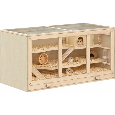 LIIYIELA Jaula Para Hámster O Jerbo, 2 Niveles, Techo Abatible, Ventanas, Casita, 2 Escaleras, 115 X 57 X 55 Cm, Efecto Madera Natural. LIIYIELA Jaula Para Hámster O Jerbo, 2 Niveles, Techo Abatible, Ventanas, Casita, 2 Escaleras, 115 X 57 X 55 Cm, Efecto Madera Natural.