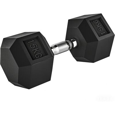 JHY DESIGN Mancuerna Hexagonal De 15 Kg Con Mango Antideslizante, De Acero Y Goma, Ø 15,5 X 33,6 Cm, Negra. JHY DESIGN Mancuerna Hexagonal De 15 Kg Con Mango Antideslizante, De Acero Y Goma, Ø 15,5 X 33,6 Cm, Negra.