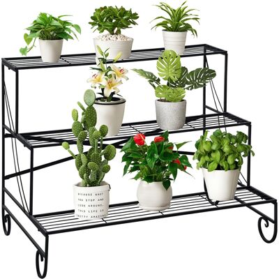 Soporte Para Plantas Irovami De Hierro Forjado A Mano, Estante Para Macetas De Exterior De 3 Niveles, Negro Soporte Para Plantas Irovami De Hierro Forjado A Mano, Estante Para Macetas De Exterior De 3 Niveles, Negro