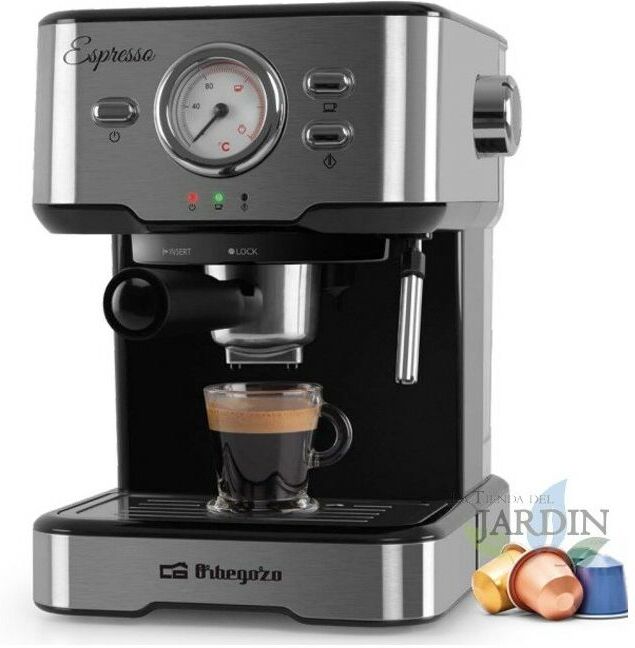 Cafetera automática para espresso Orbegozo 1100W, 1.5 L. Compatible cápsulas Nespresso.